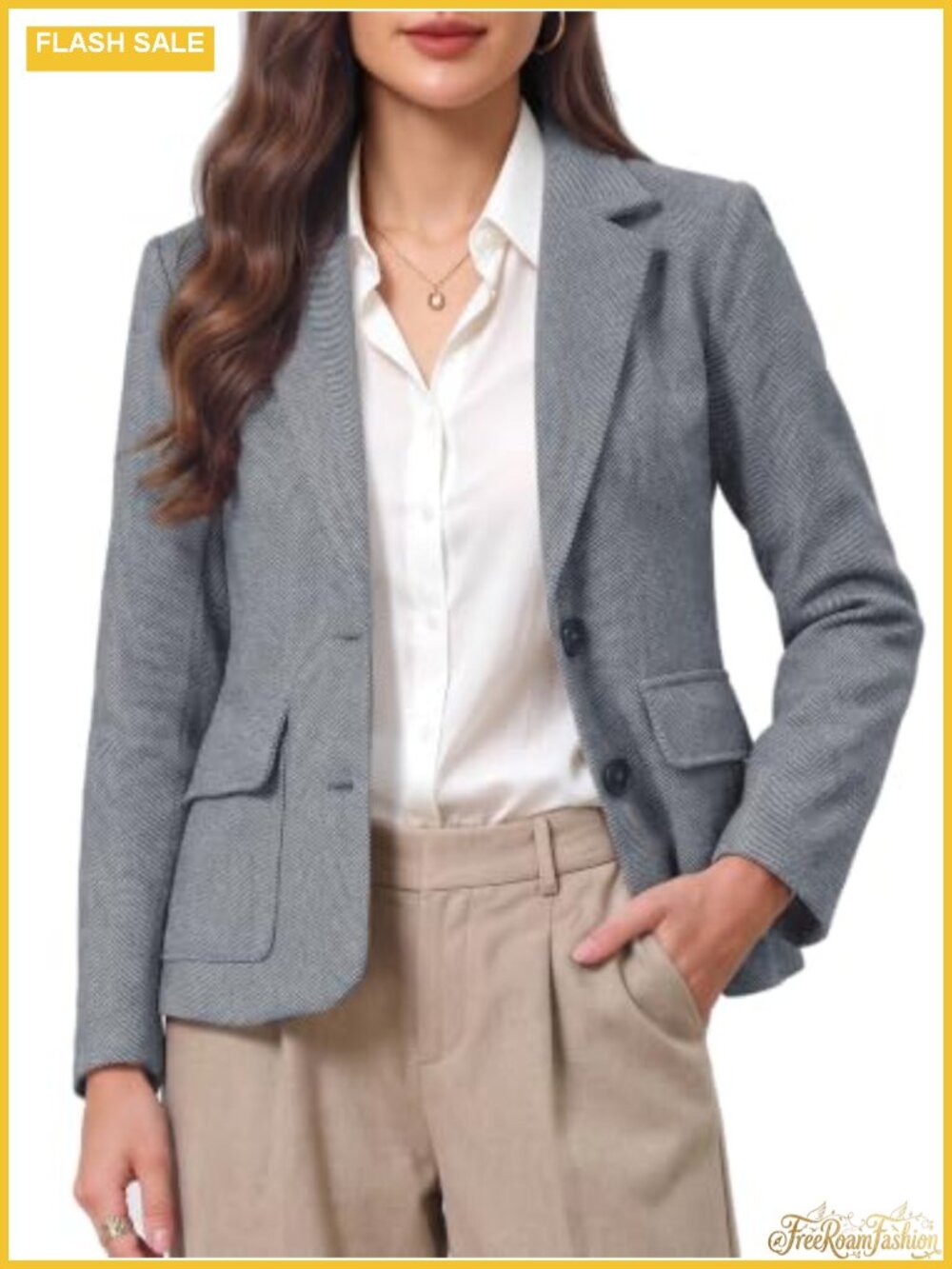 Herringbone Tweed Blazer Regular Fit Long Sleeve Business Casual